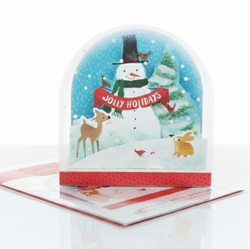 Holiday 3D Greeting Card Hallmark Paper Wonder Family Friends Snowglobe Snowman